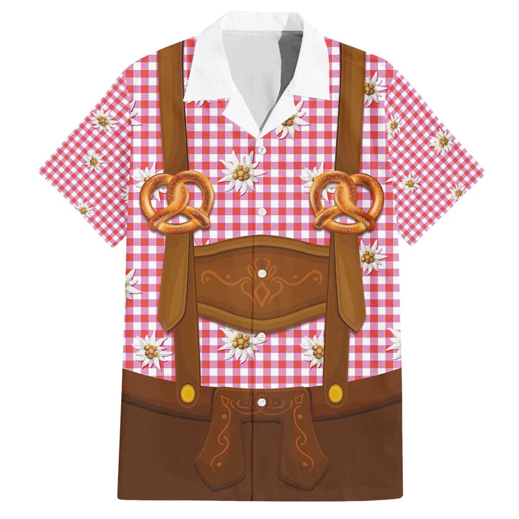 Traditional German Costume - Lederhosen and Soft Pretzel Family Matching Off Shoulder Maxi Dress and Hawaiian Shirt Blue Plaid Pattern with Edelweiss Flowers