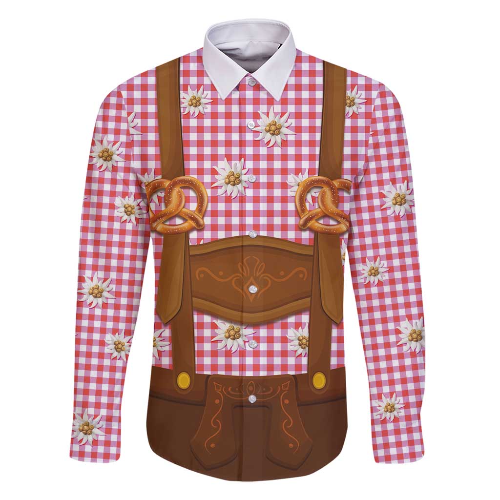 Traditional German Costume - Lederhosen and Soft Pretzel Family Matching Off Shoulder Maxi Dress and Hawaiian Shirt Blue Plaid Pattern with Edelweiss Flowers