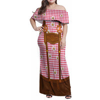 Traditional German Costume - Lederhosen and Soft Pretzel Family Matching Off Shoulder Maxi Dress and Hawaiian Shirt Blue Plaid Pattern with Edelweiss Flowers