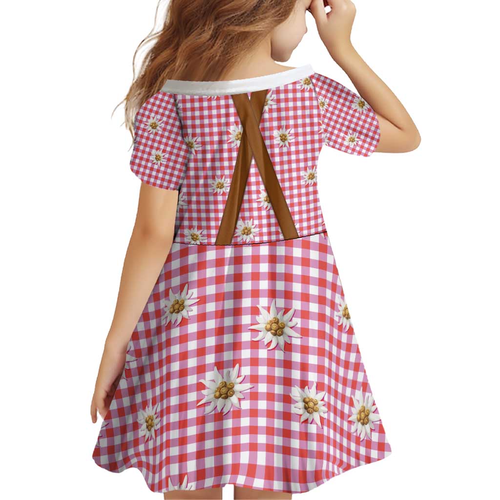 Traditional German Costume - Lederhosen and Soft Pretzel Family Matching Off Shoulder Short Dress and Hawaiian Shirt Blue Plaid Pattern with Edelweiss Flowers