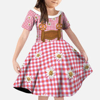 Traditional German Costume - Lederhosen and Soft Pretzel Family Matching Puletasi and Hawaiian Shirt Blue Plaid Pattern with Edelweiss Flowers