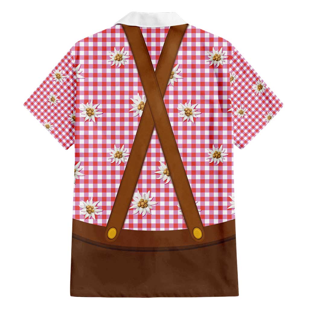 Traditional German Costume - Lederhosen and Soft Pretzel Family Matching Puletasi and Hawaiian Shirt Blue Plaid Pattern with Edelweiss Flowers