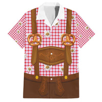 Traditional German Costume - Lederhosen and Soft Pretzel Family Matching Short Sleeve Bodycon Dress and Hawaiian Shirt Blue Plaid Pattern with Edelweiss Flowers