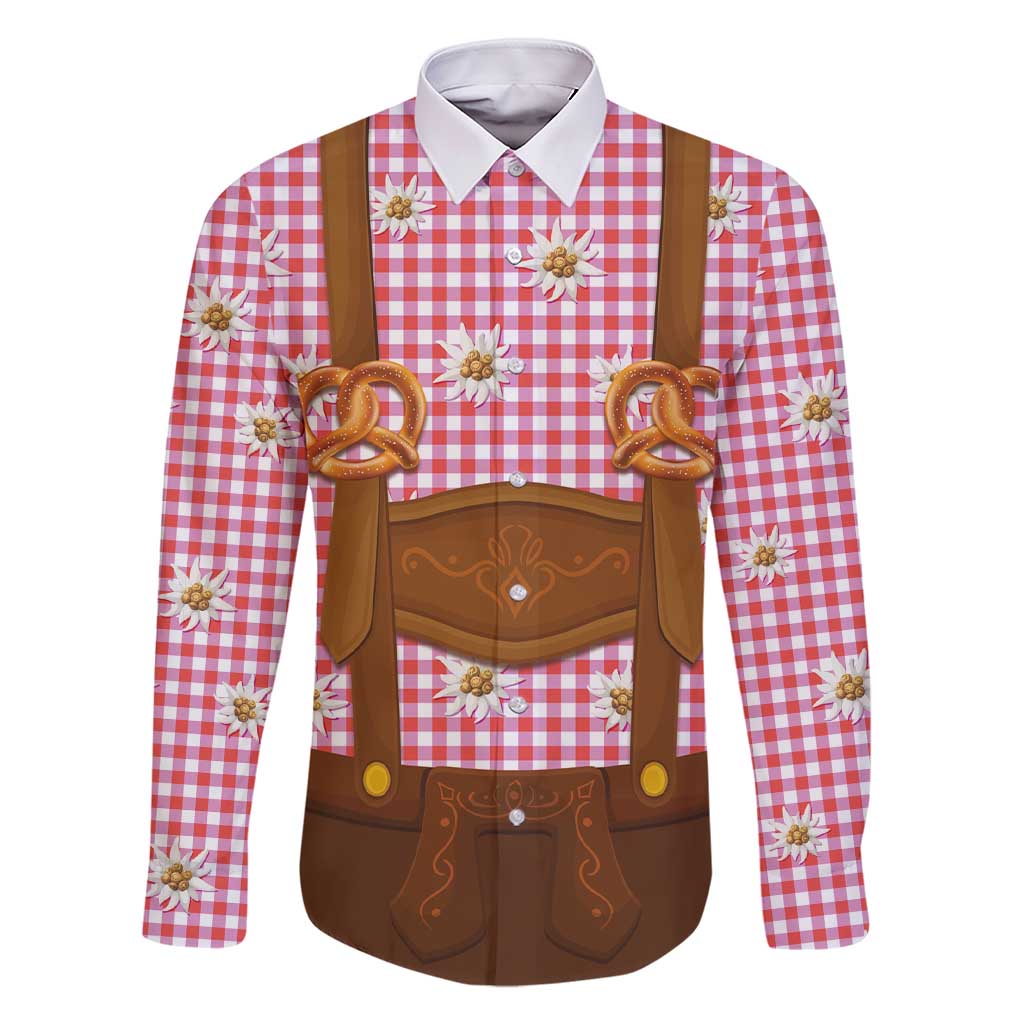 Traditional German Costume - Lederhosen and Soft Pretzel Family Matching Short Sleeve Bodycon Dress and Hawaiian Shirt Blue Plaid Pattern with Edelweiss Flowers