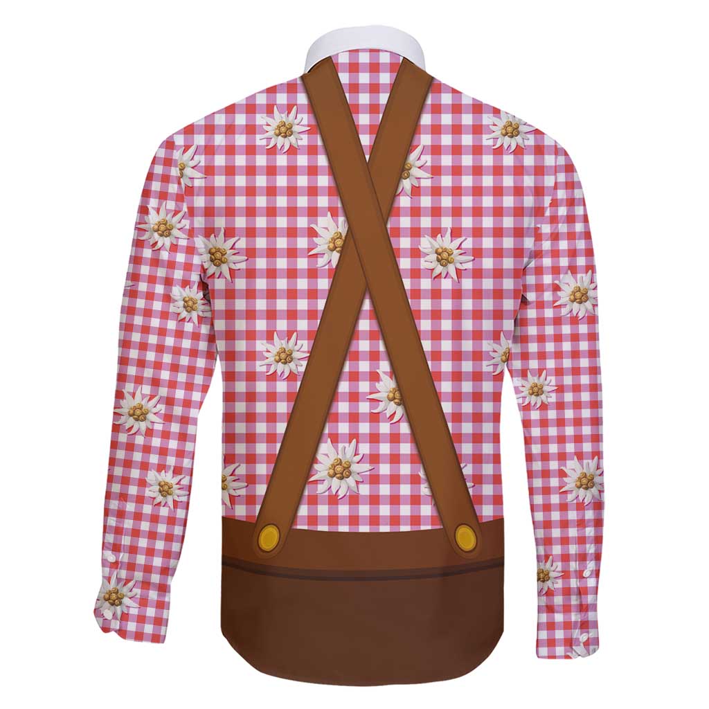 Traditional German Costume - Lederhosen and Soft Pretzel Family Matching Short Sleeve Bodycon Dress and Hawaiian Shirt Blue Plaid Pattern with Edelweiss Flowers