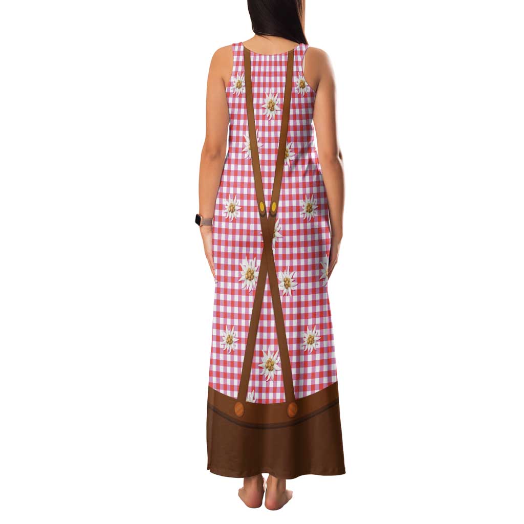 Traditional German Costume - Lederhosen and Soft Pretzel Family Matching Tank Maxi Dress and Hawaiian Shirt Blue Plaid Pattern with Edelweiss Flowers