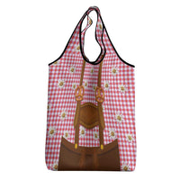 Traditional German Costume - Lederhosen and Soft Pretzel Grocery Bag Blue Plaid Pattern with Edelweiss Flowers