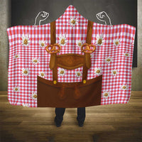 Traditional German Costume - Lederhosen and Soft Pretzel Hooded Blanket Blue Plaid Pattern with Edelweiss Flowers