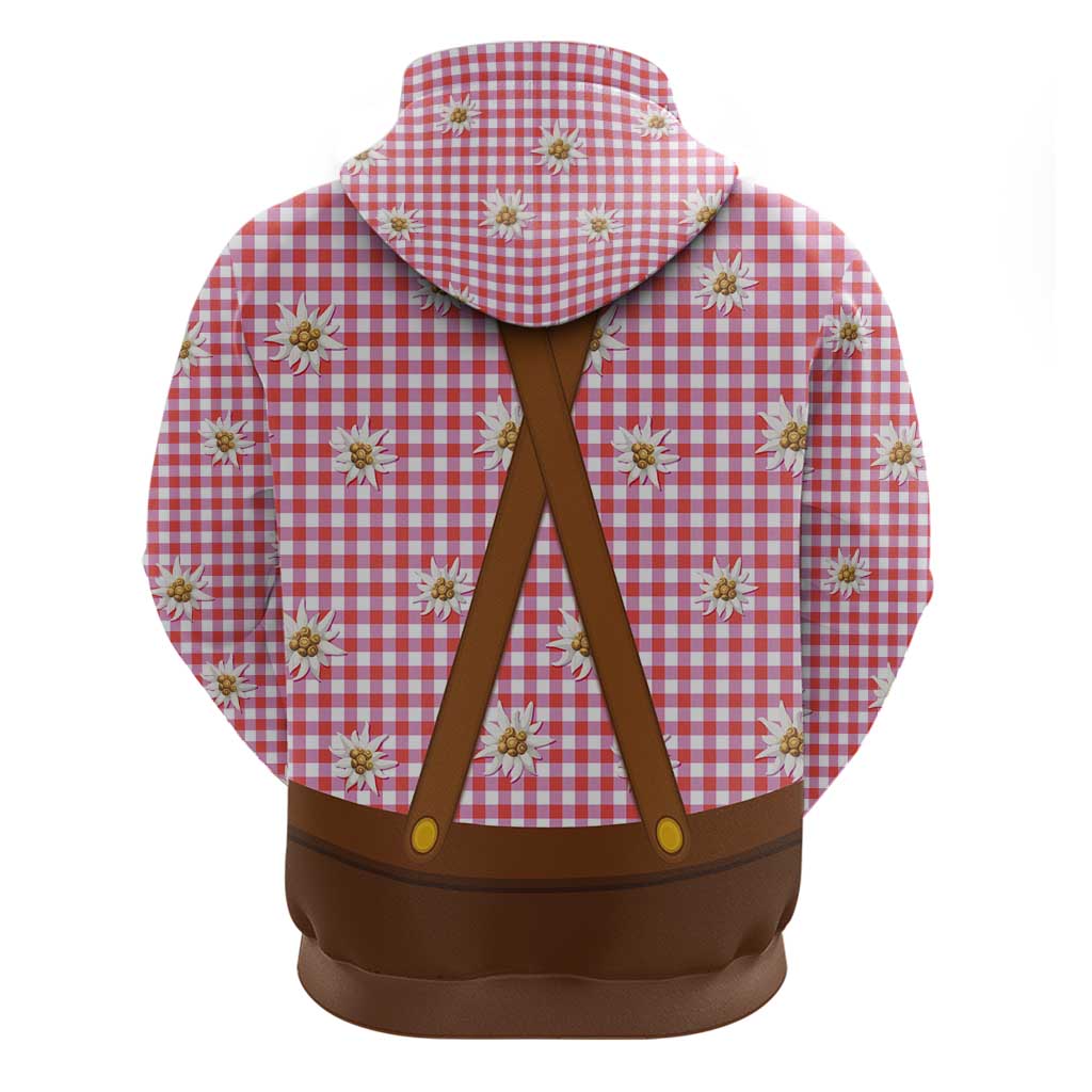 Traditional German Costume - Lederhosen and Soft Pretzel Hoodie Blue Plaid Pattern with Edelweiss Flowers