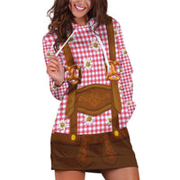 Traditional German Costume - Lederhosen and Soft Pretzel Hoodie Dress Blue Plaid Pattern with Edelweiss Flowers