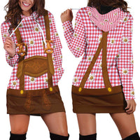 Traditional German Costume - Lederhosen and Soft Pretzel Hoodie Dress Blue Plaid Pattern with Edelweiss Flowers