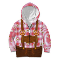 Traditional German Costume - Lederhosen and Soft Pretzel Kid Hoodie Blue Plaid Pattern with Edelweiss Flowers
