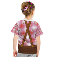 Traditional German Costume - Lederhosen and Soft Pretzel Kid T Shirt Blue Plaid Pattern with Edelweiss Flowers