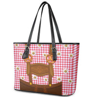 Traditional German Costume - Lederhosen and Soft Pretzel Leather Tote Bag Blue Plaid Pattern with Edelweiss Flowers