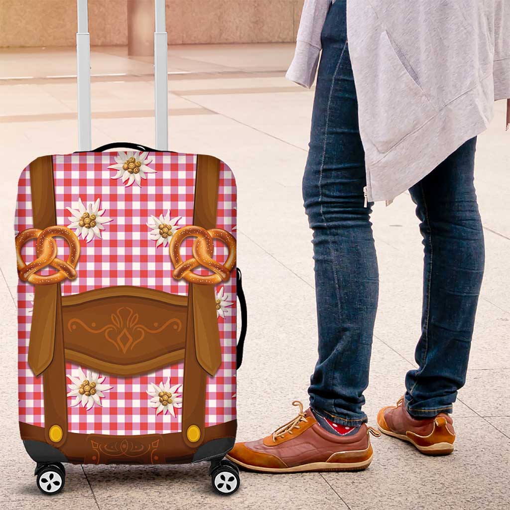 Traditional German Costume - Lederhosen and Soft Pretzel Luggage Cover Blue Plaid Pattern with Edelweiss Flowers