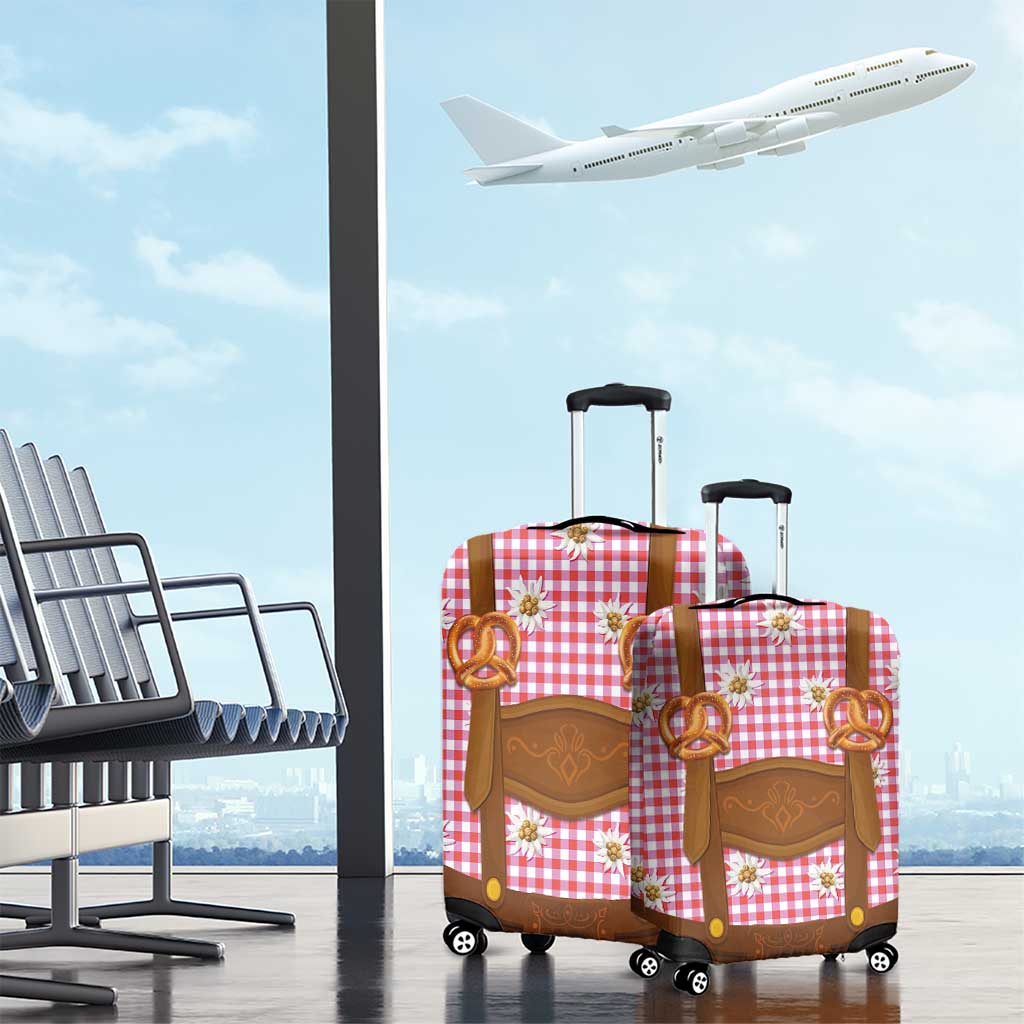 Traditional German Costume - Lederhosen and Soft Pretzel Luggage Cover Blue Plaid Pattern with Edelweiss Flowers