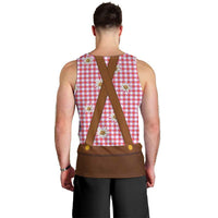 Traditional German Costume - Lederhosen and Soft Pretzel Men Tank Top Blue Plaid Pattern with Edelweiss Flowers