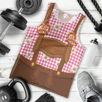 Traditional German Costume - Lederhosen and Soft Pretzel Men Tank Top Blue Plaid Pattern with Edelweiss Flowers