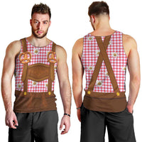 Traditional German Costume - Lederhosen and Soft Pretzel Men Tank Top Blue Plaid Pattern with Edelweiss Flowers