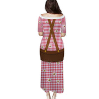 Traditional German Costume - Lederhosen and Soft Pretzel Puletasi Blue Plaid Pattern with Edelweiss Flowers