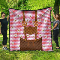 Traditional German Costume - Lederhosen and Soft Pretzel Quilt Blue Plaid Pattern with Edelweiss Flowers