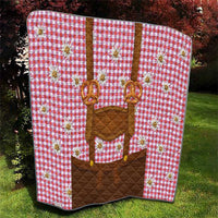 Traditional German Costume - Lederhosen and Soft Pretzel Quilt Blue Plaid Pattern with Edelweiss Flowers