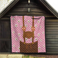 Traditional German Costume - Lederhosen and Soft Pretzel Quilt Blue Plaid Pattern with Edelweiss Flowers