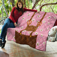 Traditional German Costume - Lederhosen and Soft Pretzel Quilt Blue Plaid Pattern with Edelweiss Flowers