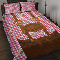 Traditional German Costume - Lederhosen and Soft Pretzel Quilt Bed Set Blue Plaid Pattern with Edelweiss Flowers