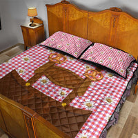 Traditional German Costume - Lederhosen and Soft Pretzel Quilt Bed Set Blue Plaid Pattern with Edelweiss Flowers
