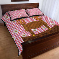Traditional German Costume - Lederhosen and Soft Pretzel Quilt Bed Set Blue Plaid Pattern with Edelweiss Flowers