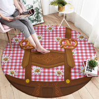 Traditional German Costume - Lederhosen and Soft Pretzel Round Carpet Blue Plaid Pattern with Edelweiss Flowers