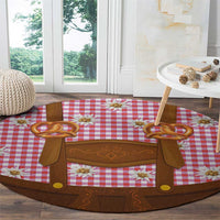 Traditional German Costume - Lederhosen and Soft Pretzel Round Carpet Blue Plaid Pattern with Edelweiss Flowers