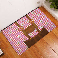 Traditional German Costume - Lederhosen and Soft Pretzel Rubber Doormat Blue Plaid Pattern with Edelweiss Flowers