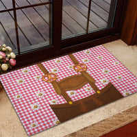 Traditional German Costume - Lederhosen and Soft Pretzel Rubber Doormat Blue Plaid Pattern with Edelweiss Flowers