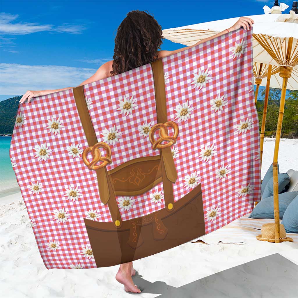 Traditional German Costume - Lederhosen and Soft Pretzel Sarong Blue Plaid Pattern with Edelweiss Flowers