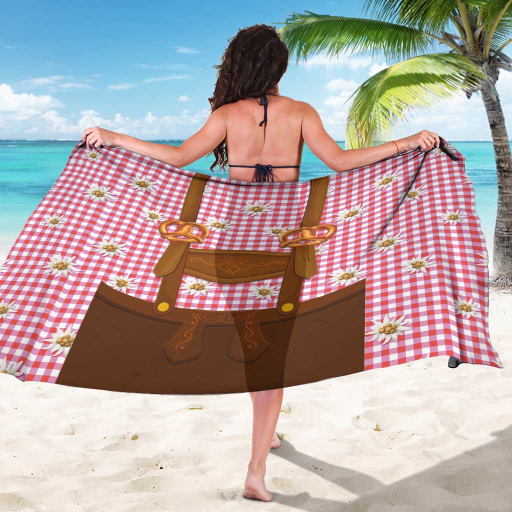 Traditional German Costume - Lederhosen and Soft Pretzel Sarong Blue Plaid Pattern with Edelweiss Flowers