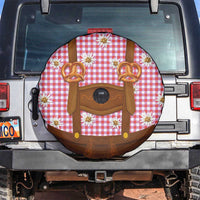 Traditional German Costume - Lederhosen and Soft Pretzel Spare Tire Cover Blue Plaid Pattern with Edelweiss Flowers