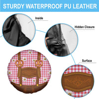 Traditional German Costume - Lederhosen and Soft Pretzel Spare Tire Cover Blue Plaid Pattern with Edelweiss Flowers