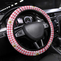 Traditional German Costume - Lederhosen and Soft Pretzel Steering Wheel Cover Blue Plaid Pattern with Edelweiss Flowers