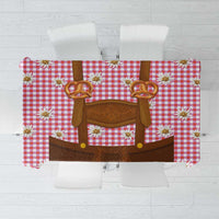 Traditional German Costume - Lederhosen and Soft Pretzel Tablecloth Blue Plaid Pattern with Edelweiss Flowers