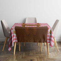 Traditional German Costume - Lederhosen and Soft Pretzel Tablecloth Blue Plaid Pattern with Edelweiss Flowers