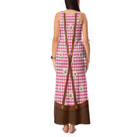 Traditional German Costume - Lederhosen and Soft Pretzel Tank Maxi Dress Blue Plaid Pattern with Edelweiss Flowers