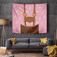 Traditional German Costume - Lederhosen and Soft Pretzel Tapestry Blue Plaid Pattern with Edelweiss Flowers