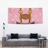 Traditional German Costume - Lederhosen and Soft Pretzel Tapestry Blue Plaid Pattern with Edelweiss Flowers