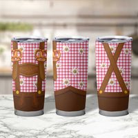 Traditional German Costume - Lederhosen and Soft Pretzel Tumbler Cup Blue Plaid Pattern with Edelweiss Flowers