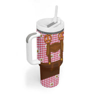 Traditional German Costume - Lederhosen and Soft Pretzel Tumbler With Handle Blue Plaid Pattern with Edelweiss Flowers