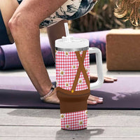 Traditional German Costume - Lederhosen and Soft Pretzel Tumbler With Handle Blue Plaid Pattern with Edelweiss Flowers