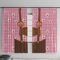 Traditional German Costume - Lederhosen and Soft Pretzel Window Curtain Blue Plaid Pattern with Edelweiss Flowers