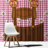 Traditional German Costume - Lederhosen and Soft Pretzel Window Curtain Blue Plaid Pattern with Edelweiss Flowers